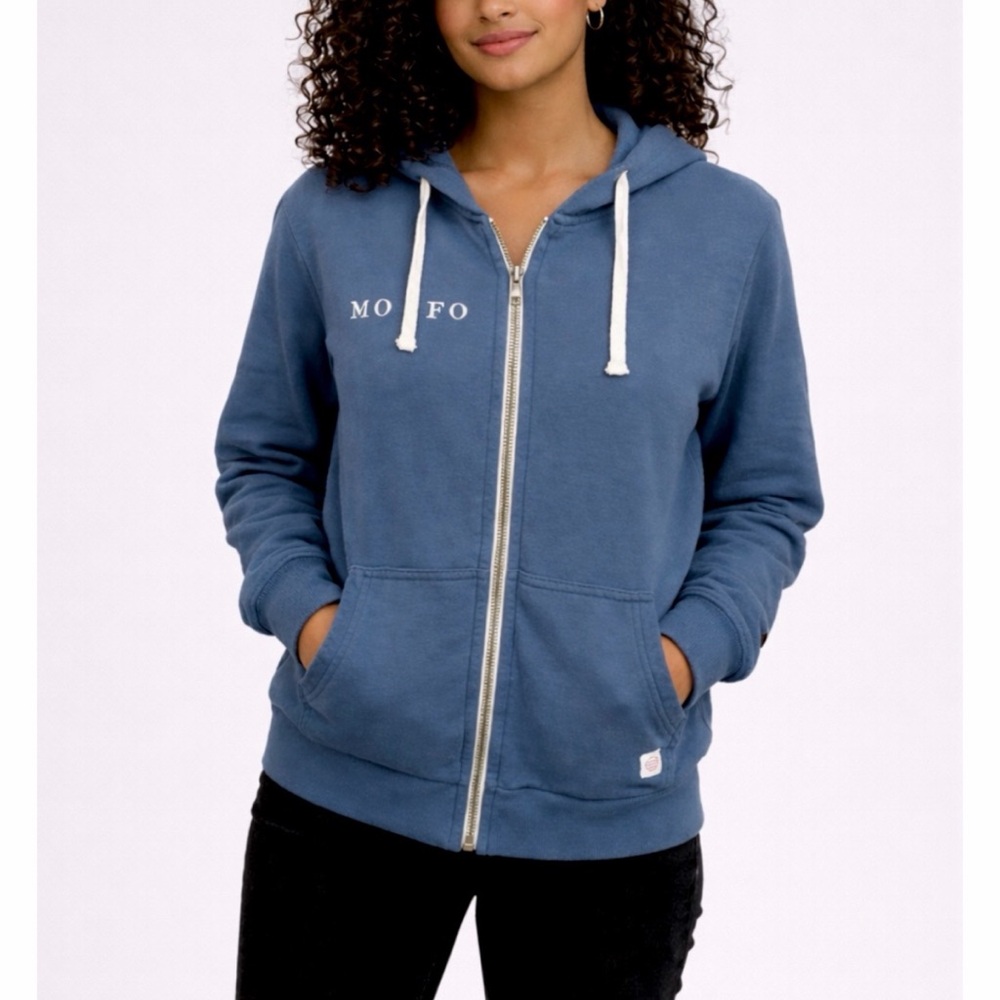 MARINE LAYER • Blue/White MOFO Zip-Up Hooded Jacket, L